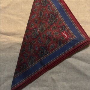 Yves Saint Laurent Red and Blue Paisley Pocket Square / Handkerchief